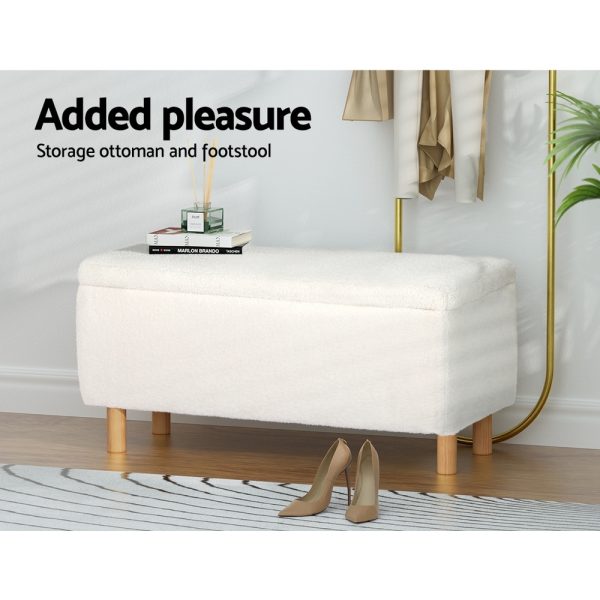 Storage Ottoman Blanket Box Teddy Fabric Chest Toy Foot Stool Couch White