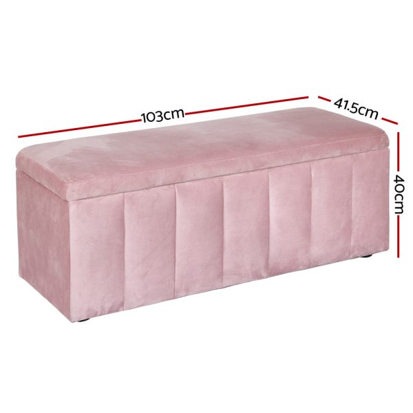 Storage Ottoman Blanket Box Velvet Chest Toy Foot Stool Couch Bed Pink