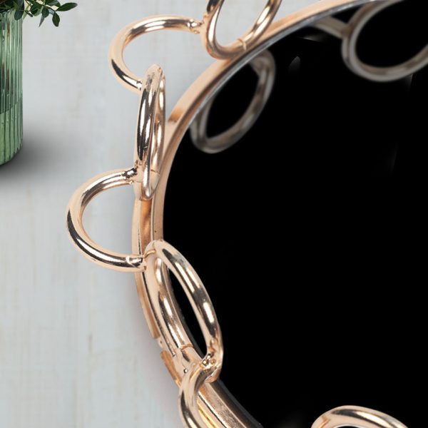 38cm Black-Colored Round Mirror Glass Metal Tray Vanity Makeup Perfume Jewelry Organiser with Bronze Metal Frame Handles