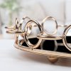 38cm Black-Colored Round Mirror Glass Metal Tray Vanity Makeup Perfume Jewelry Organiser with Bronze Metal Frame Handles