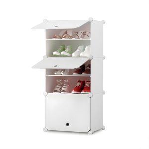 White Shoe Rack Organizer Sneaker Footwear Storage Stackable Stand Cabinet Portable Wardrobe with Cover