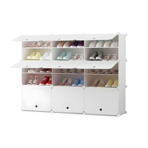 3 Column White Shoe Rack Organizer Sneaker Footwear Storage Stackable Stand Cabinet Portable Wardrobe with Cover
