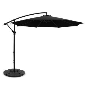 3M Umbrella with 48x48cm Base Outdoor Umbrellas Cantilever Sun Beach Garden Patio Black