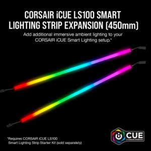CORSAIR iCUE LS100 Smart Lighting Strip Expansion Kit 2x 450mm Addressable LED Strip, RGB Ext Cable, Adhesive Tape, Cable Clip s