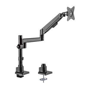 BRATECK Single Monitor Pole-Mounted Thin Gas Spring Monitor Arm Fit Most 17'-32' Monitors, Up to 9kg per screen VESA 75x75/100x100 Matte Grey