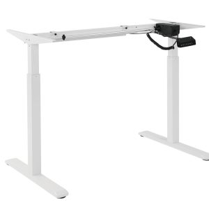 BRATECK 2-Stage Single Motor Electric Sit-Stand Desk Frame with button Control Panel-White Colour (FRAME ONLY); Requires TP18075 for the Board
