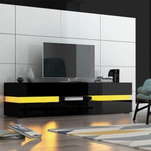 Thetford Modern High Gloss Front TV Entertainment Unit 177cm LED Storage Drawer - Black
