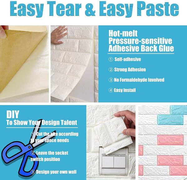 70CMx10M 3D Wall Paper Panel Foam Brick Self Adhesive Waterproof Wallpaper Sticker