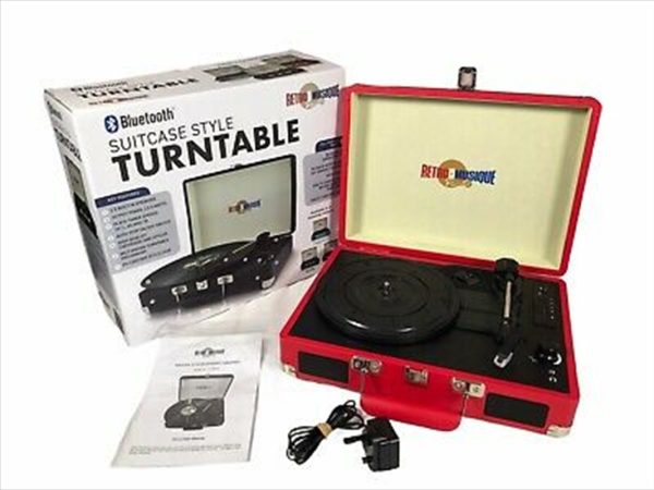 Bluetooth Suitcase Style Record Player – Red