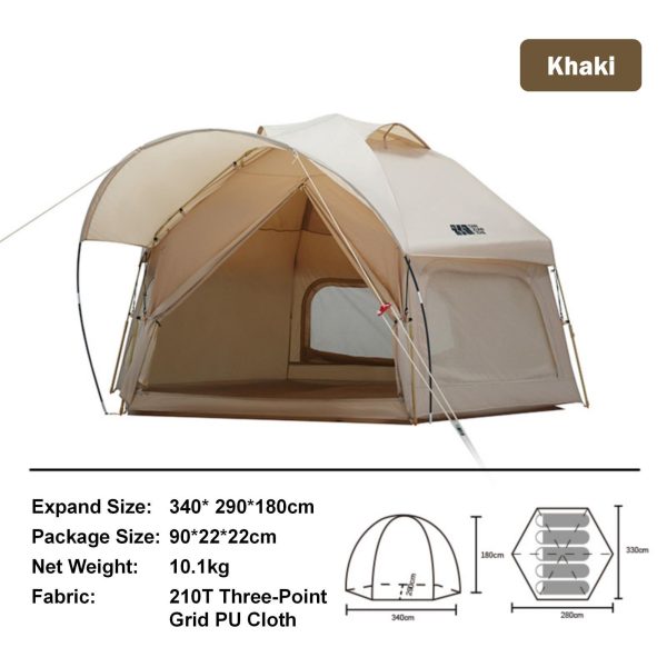 Large Space Luxury Frog Hexagonal Tent 5-8 Person Double Layer – Khaki