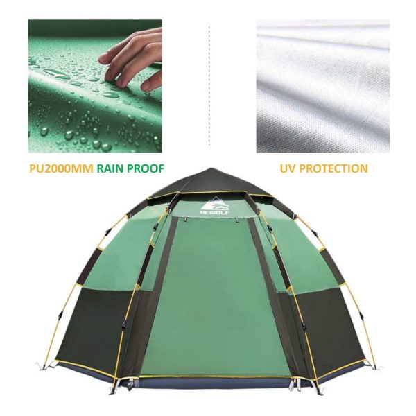Waterproof Instant Camping Tent 4/5/6 Person Easy Quick Setup Dome Hexagonal Family Tents For Camping, Double Layer Flysheet Can Be Used As Beach Shel