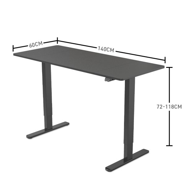 Fortia Sit To Stand Up Standing Desk, 140x60cm, 72-118cm Electric Height Adjustable, 70kg Rated Black/Black Frame