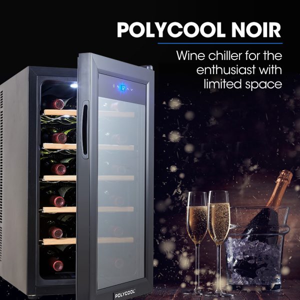 POLYCOOL 47L 18 Bottle Wine Bar Fridge Countertop Cooler Compressor Mirrored Glass Door, Black