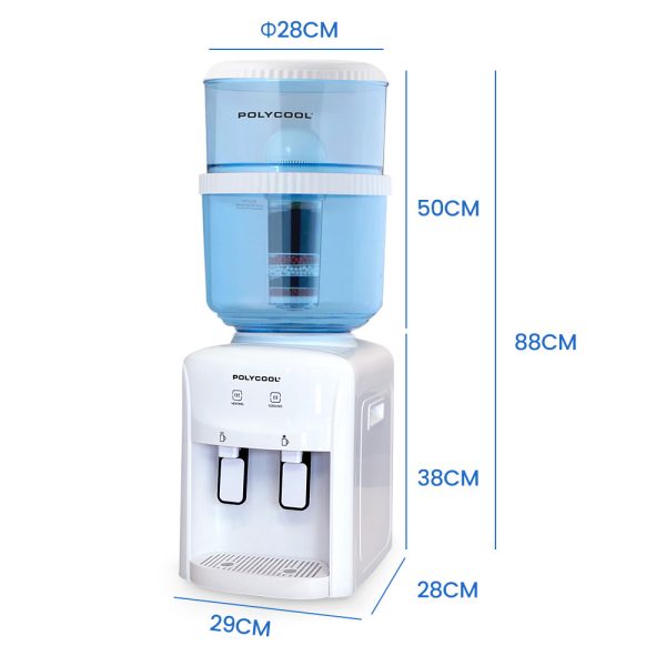 Polycool 22L Benchtop Water Cooler Dispenser, Instant Hot & Cold, with 7 Stage Purifier Filter System, White