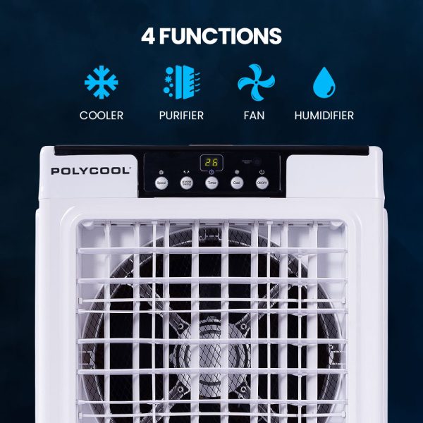 POLYCOOL 35L 220W Portable Evaporative Air Cooler 24 Hour Timer 4 in 1 Cooling Fan w/ Remote