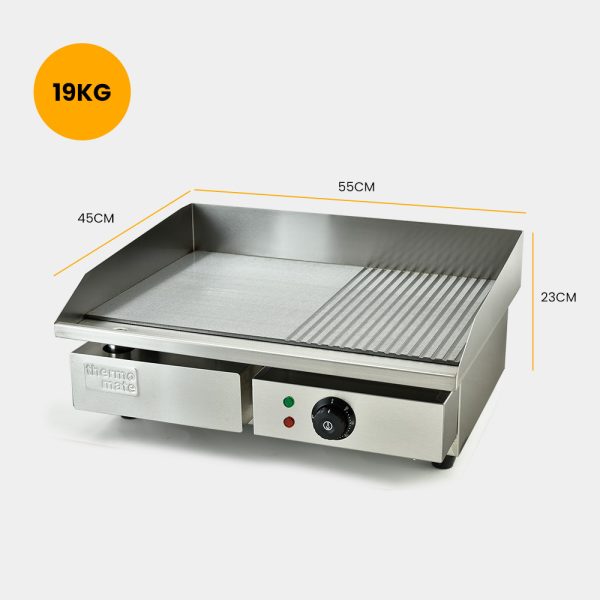 THERMOMATE Electric Griddle Commercial Stainless Steel 2200W BBQ Grill Pan Hot Plate Large