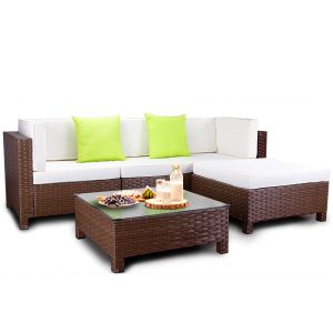 LONDON RATTAN 5pc Outdoor Furniture Setting Lounge Wicker Sofa Set Patio Brown