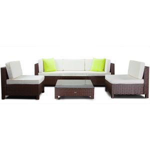 LONDON RATTAN 6pc Outdoor Furniture Setting Wicker Lounge Sofa Set Patio Brown