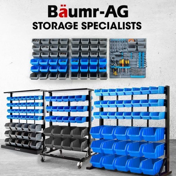 BAUMR-AG 69pc Wall Mounted Parts Bin Rack with Tool Holders – Red