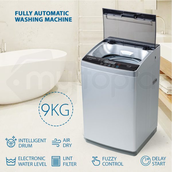 CARSON 9kg Top Load Washing Machine Automatic Laundry Clothes Washer Home Dry Wash, Light Grey