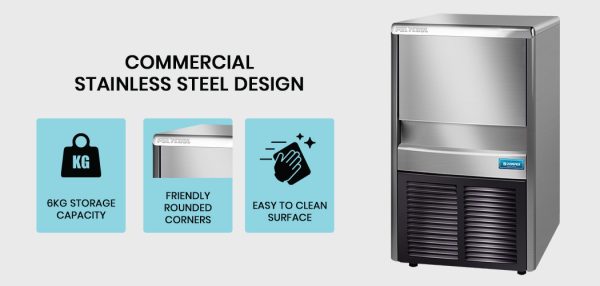 POLYCOOL Commercial Automatic Ice Cube Maker, Free Standing Stainless Steel Ice Machine, 410 Grade