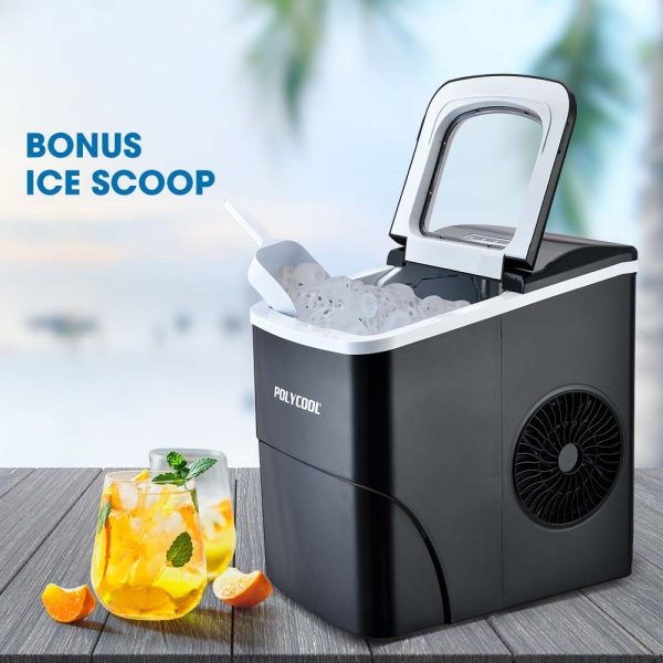 POLYCOOL 2L Electric Ice Cube Maker Portable Automatic Machine w/ Scoop, Silver