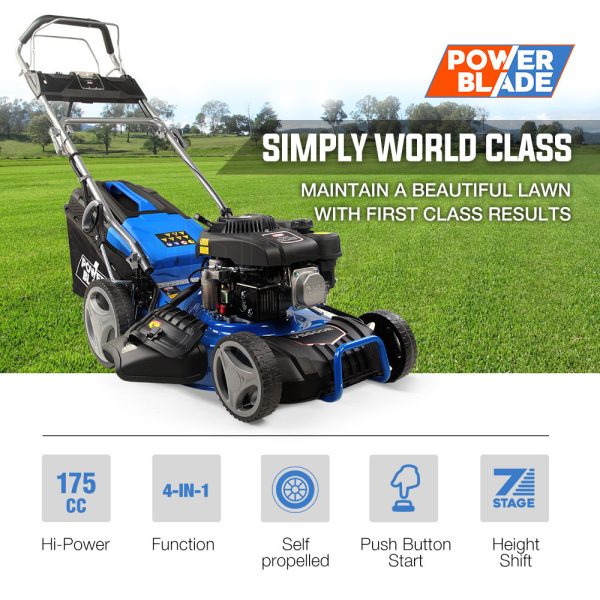POWERBLADE 175CC 18″ Lawn Mower Electric Start Petrol Self-Propelled Lawnmower 18 Inch