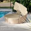 LONDON RATTAN 3pc Day Bed Round Lounge Outdoor Furniture, Beige Wicker and Canopy