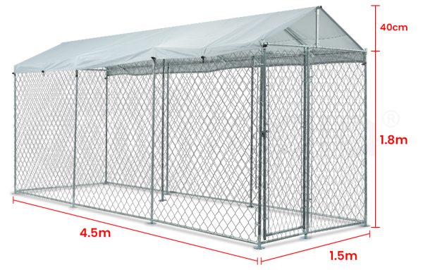 4.5×1.5m Dog Enclosure Pet Playpen Outdoor Wire Cage Puppy Animal Fence with Cover Shade