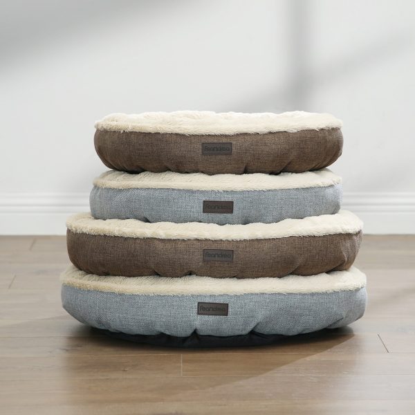 FEANDREA 55cm Dog Sofa Bed Round Shape Fabric Grey