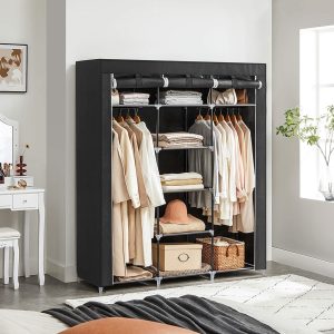 SONGMICS Folding Wardrobe Fabric Cabinet with 2 Clothes Rails Black
