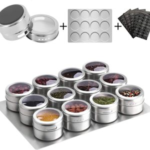 Magnetic Spice Jars Containers Spice Tins Wall Mounted Stainless Steel Base New