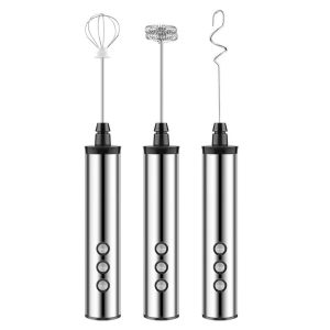 USB Charging Electric Egg Beater Milk Frother Handheld Drink Coffee Foamer Silver with 3 Stainless Steel Whisks