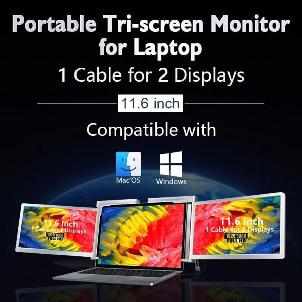 11.6 Inch FOPO Triple Portable Monitor 1080P FHD IPS Triple Monitor Laptop Screen Extender
