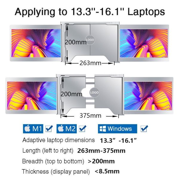 14 Inch FOPO Triple Portable Monitor 1080P FHD IPS Triple Monitor Laptop Screen Extender for 15″-17″ Laptops