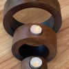 Candle holder set of 3 concentric wooden designed stye