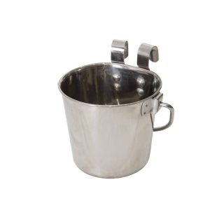 1.9L Stainless Steel Pet Parrot Feeder Dog Cat Bowl Water Bowls Flat Sided Bucket with Riveted Hooks