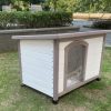 YES4PETS M Timber Pet Dog Kennel House Puppy Wooden Timber Cabin With Stripe White