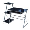 YES4HOMES Metal and Tempered Glass Computer Desk Laptop Writing Desk Gaming Table with Storage Shelves