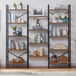 Industrial Vintage Shelf Bookshelf, Wood and Metal Bookcase Furniture for Home & Office