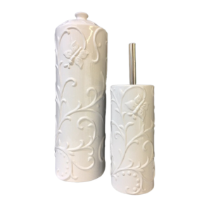 Gloss White  Ceramic Bathroom Accessories Set Toilet Brush Paper Roll Holder