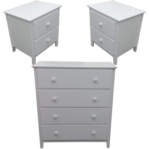 Mimili Bedside Tallboy 3pc Bedroom Set Drawers Nightstand Storage Cabinet -WHT