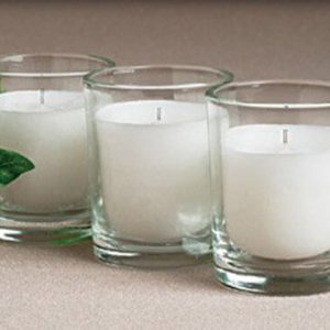 10 White Wax Clear Glass Holder Votive Candle - Wedding Event Centrepiece Table Decoration