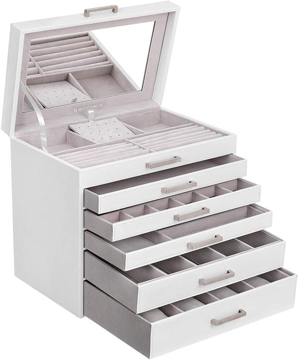 SONGMICS Jewellery White Box with 6 Layers and 5 Drawers