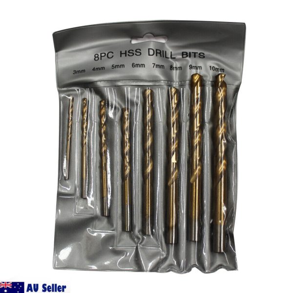 8PCS High Speed Steel Twist Drill Set 3-10mm Titanium Coated HSS Metric Quality