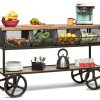 Wooden Kitchen Island Trolley Cart on Wheels with Drawers and 3 Level Storage