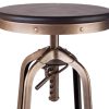Industrial Wooden Height Adjustable Swivel Bar Stool – French Brass