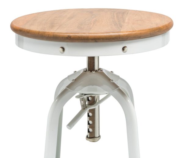White Bar Stool Hamptons Style Height Adjustable and Swivel with Natural Wood Top