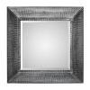 Square Wall Mirror with Croc Pattern Frame in Silver Finish
