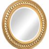 Decorative Wooden Round Wall Mirror in Rustic Gold Finish